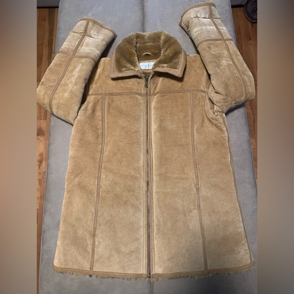 Jones New York Sport Womens Tan Genuine Suede Leather Faux Fur Lined Coat Large - Picture 3 of 11